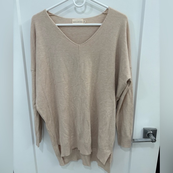 Dreamers By Debut Oversized Cotton Pink V Neck Front Seam Sweater Size M/L - Picture 11 of 12